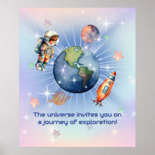 Affiche Petit Astronaute Mignon dans l'Espace
