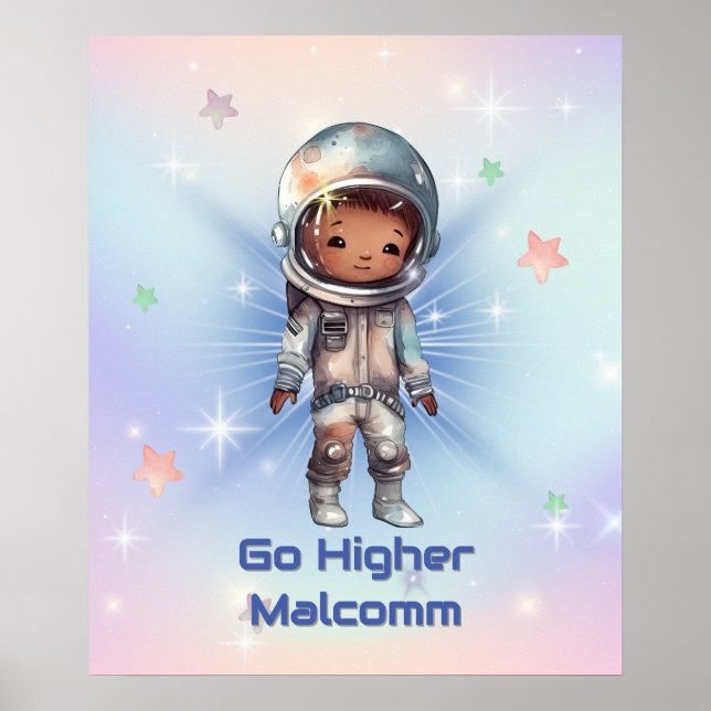 Affiche Petit Astronaute Mignon Portant une Combinaison Sp (Devant)
