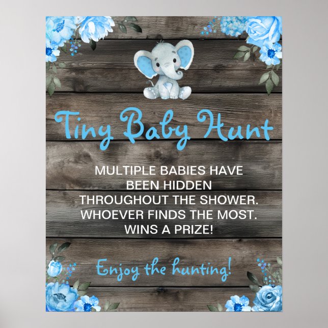 Affiche Petit Baby Hunt Boy Elephant Baby shower Jeu (Devant)