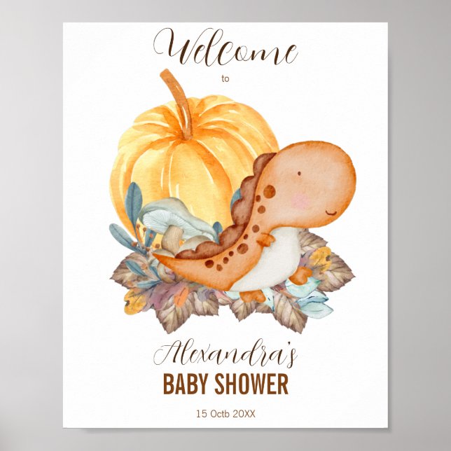 Affiche Petit baby shower citrouille et dinosaure accueil (Devant)