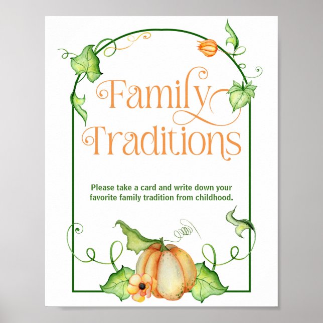 Affiche Petit Baby shower Citrouille Famille Traditions Je (Devant)