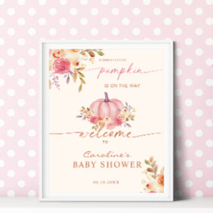 Affiche Petit Baby shower Citrouille Rose Accueil Fille