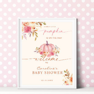 Affiche Petit Baby shower Citrouille Rose Accueil Fille