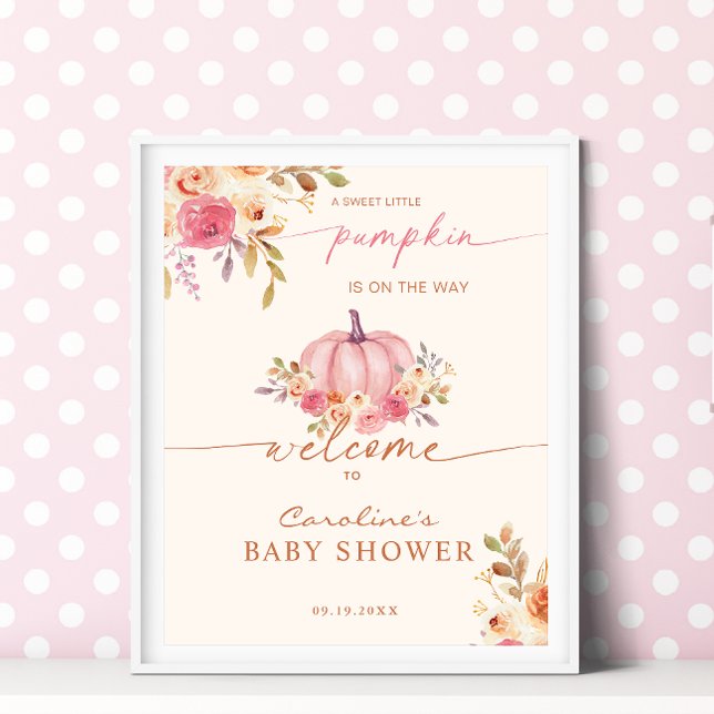 Affiche Petit Baby shower Citrouille Rose Accueil Fille (Créateur téléchargé)