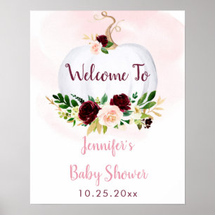 Affiche Petit Baby shower Citrouille rose Bourgogne Bienve