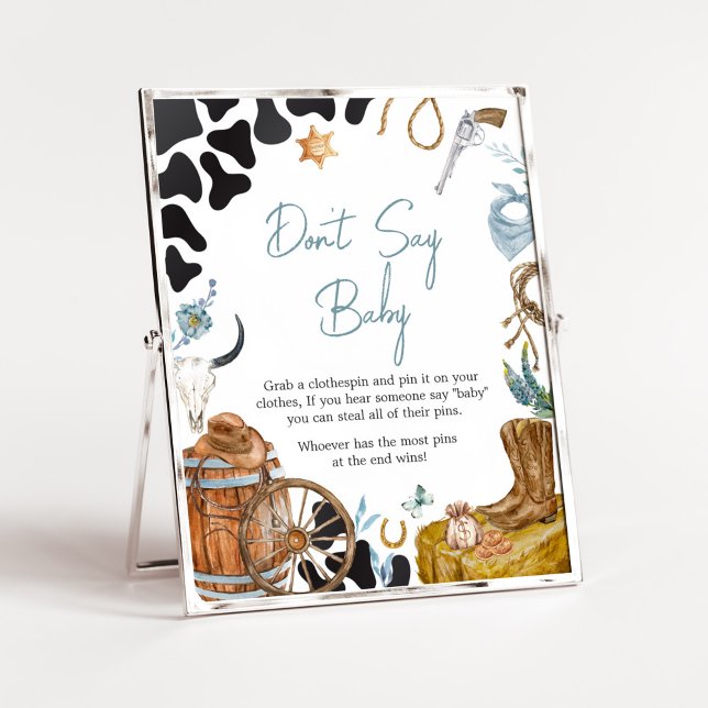 Affiche Petit Baby shower Cowboy ne dit pas bébé (Wild West Baby Shower Don't Say Baby Sign)