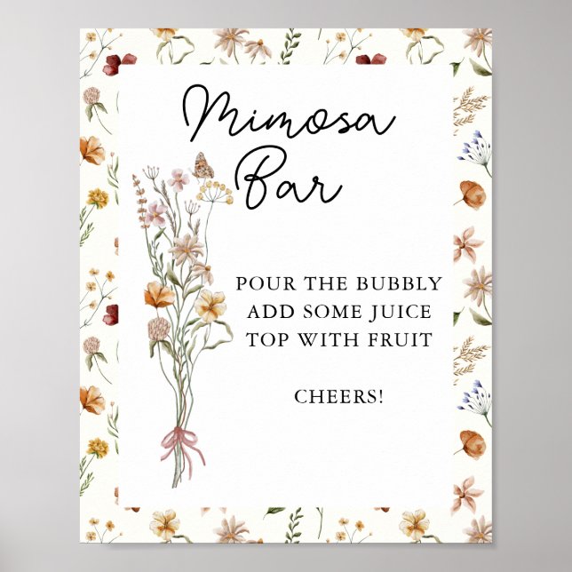 Affiche Petit Baby shower Crème Fleur sauvage Mimosa Bar (Devant)