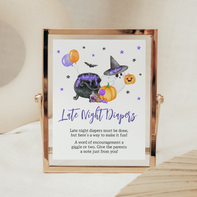Affiche Petit Baby shower de Boo Violet Diapositives noctu (Ghost Halloween Baby Shower Late Night Diapers Sign)