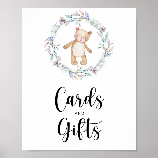 Affiche petit baby shower de cartes et cadeaux d'ours en p (Devant)