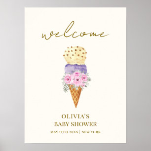 Affiche Petit Baby shower de crème glacée Scoop Fleur Accu