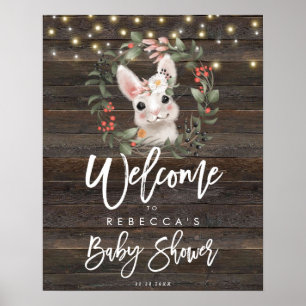 Affiche petit baby shower de lapin à fleurs rustiques sign