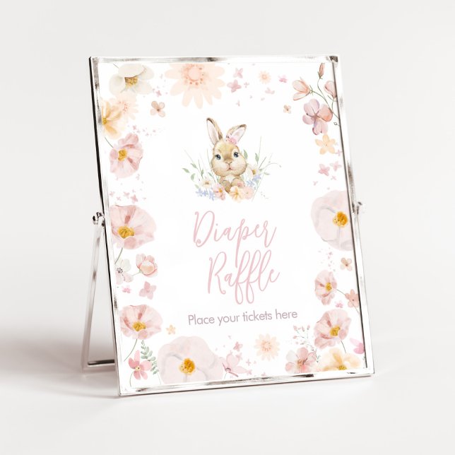 Affiche Petit Baby shower de lapin de lapin, chapeau (Rabbit Somebunny Baby Shower Diaper Raffle Sign)