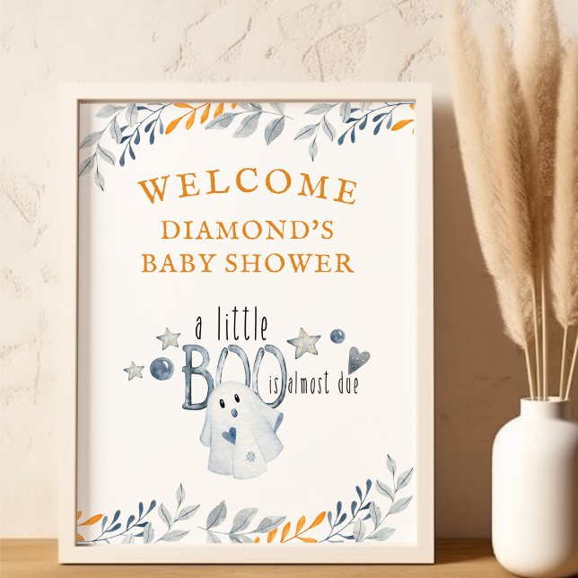 Affiche Petit Baby shower d'Halloween Boo Bienvenue (Little Boo Halloween Baby Shower Welcome Poster by Darling & May)