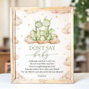 Affiche Petit Baby shower Dragon ne pas dire Bébé signe