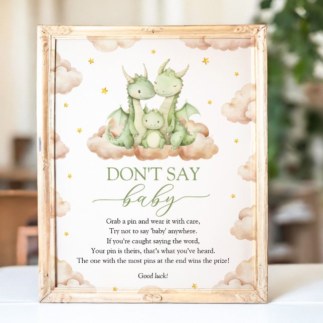 Affiche Petit Baby shower Dragon ne pas dire Bébé signe (Créateur téléchargé)