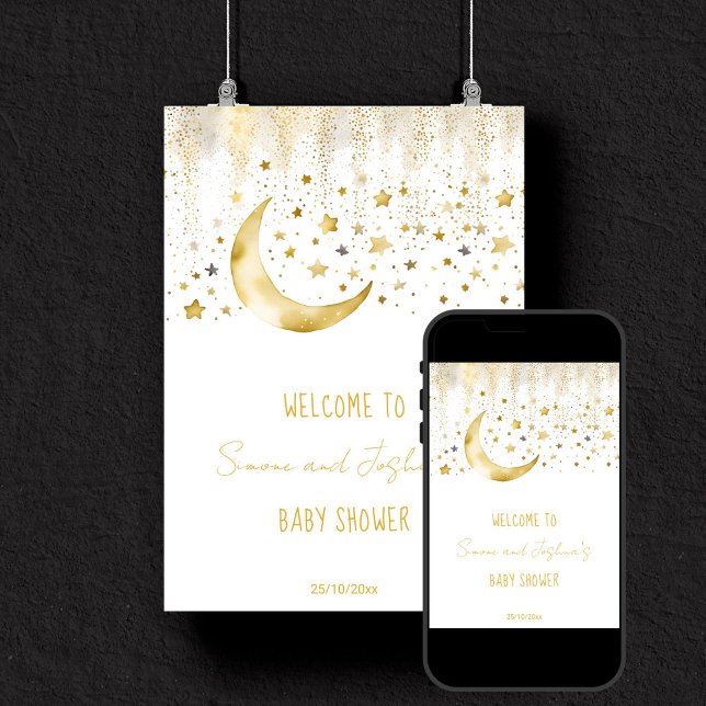 Affiche Petit baby shower étoilé Twinkle (Twinkle twinkle little star baby shower welcome sign poster editable template digital download)
