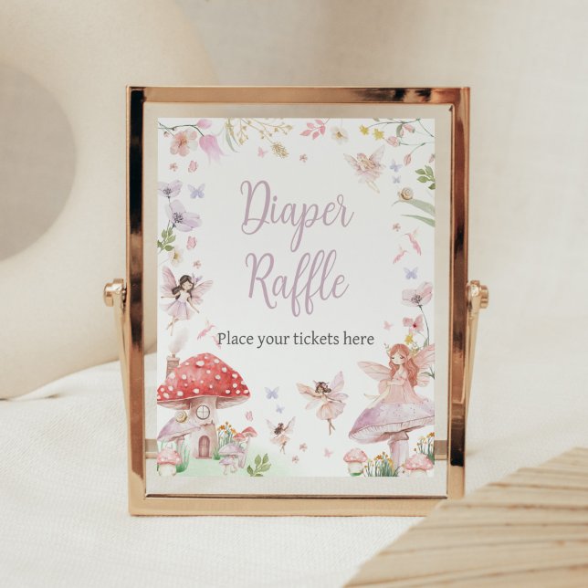 Affiche Petit Baby shower Fairy Whimsical Déchets Raffin (Whimsical Little Fairy Baby Shower Diaper Raffle Sign)