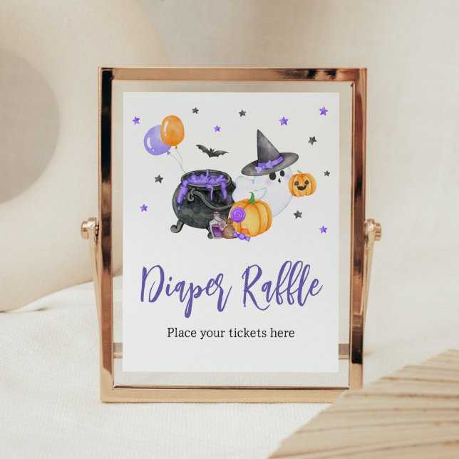 Affiche Petit Baby shower Fantôme de Boo pourpre Raffin de (Ghost Halloween Baby Shower Diaper Raffle Sign)