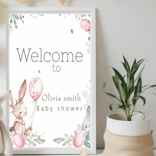 Affiche petit baby shower lapin à fleurs doux (Créateur téléchargé)