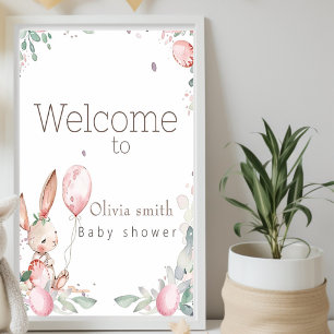 Affiche petit baby shower lapin à fleurs doux