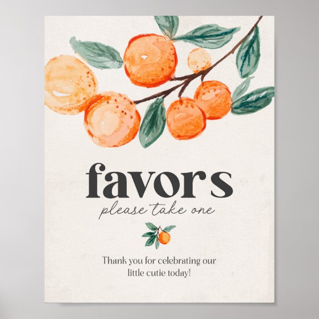 Affiche petit baby shower mignonne faveurs signe (Devant)