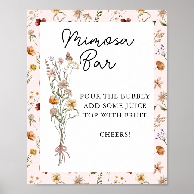 Affiche Petit Baby shower rose Fleur sauvage Mimosa Bar (Devant)