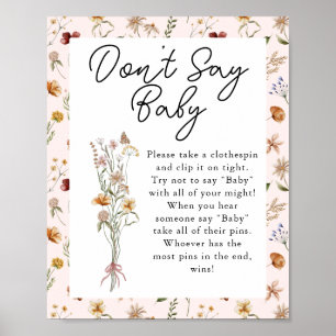 Affiche Petit Baby shower rose Fleur sauvage Ne dites pas
