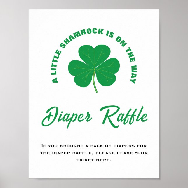 Affiche Petit Baby shower Shamrock Fun Diaper Signe (Devant)