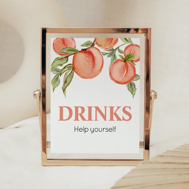 Affiche Petit Baby shower Sucré de Pêche Boissons (Peach Summer Baby Shower Drinks Sign)