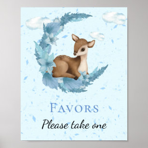 Affiche Petit Bambi Fleurs Bleues Nuages Favoris Poussière