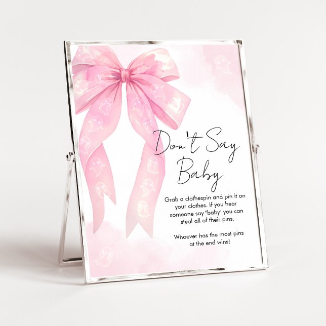Affiche Petit Boo Arc Rose Fête Ne Dis Pas Panneau Bébé (Girl Coquette Halloween Baby Shower Don't Say Baby Sign)