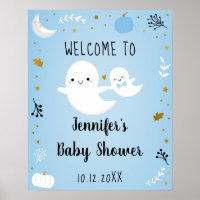 Petit Boo Blue Boy Ghost Baby shower Bienvenue