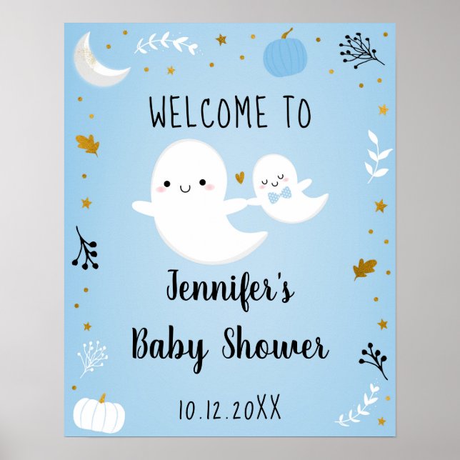 Affiche Petit Boo Blue Boy Ghost Baby shower Bienvenue (Devant)