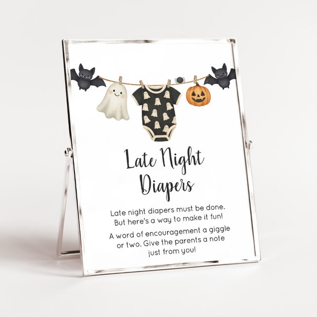Affiche Petit Boo Clothesline Baby Late Night Diaper Signa (Halloween Little Boo Clothesline Baby Shower Sign)