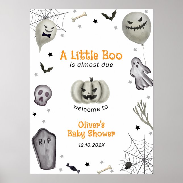 Affiche Petit Boo Ghost Boy Baby shower Bienvenue (Devant)