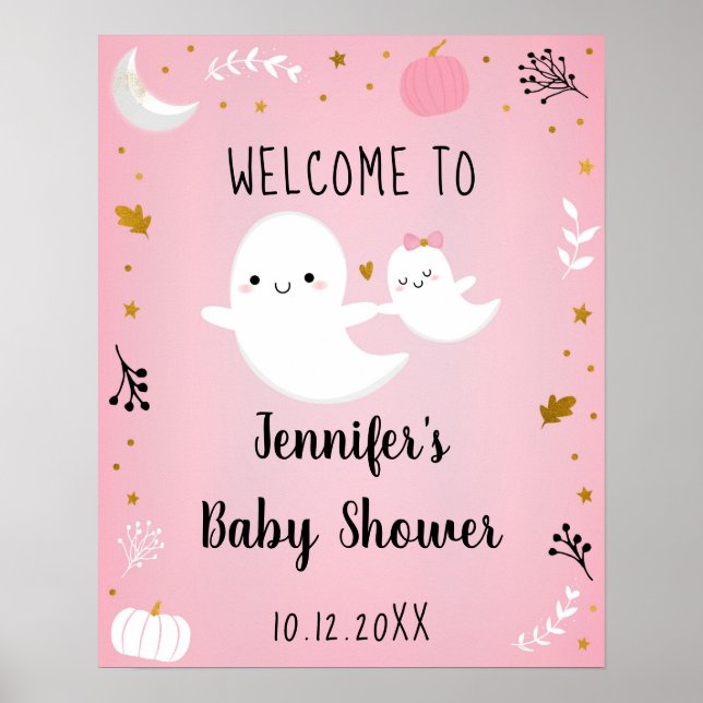 Affiche Petit Boo Rose Girl Baby shower fantôme Bienvenue (Devant)