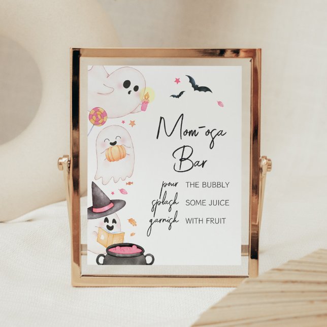 Affiche Petit Boo rose Halloween Maman Osa Bar (Pink Little Boo Baby Shower Mom Osa Bar Sign)