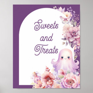 Affiche Petit Boo violet Halloween Douceurs et friandises