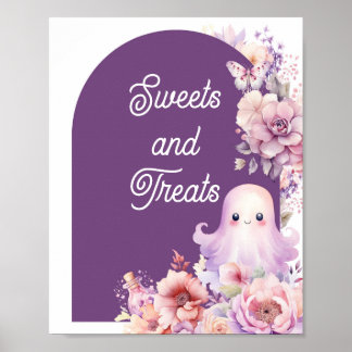 Affiche Petit Boo violet Halloween Douceurs et friandises