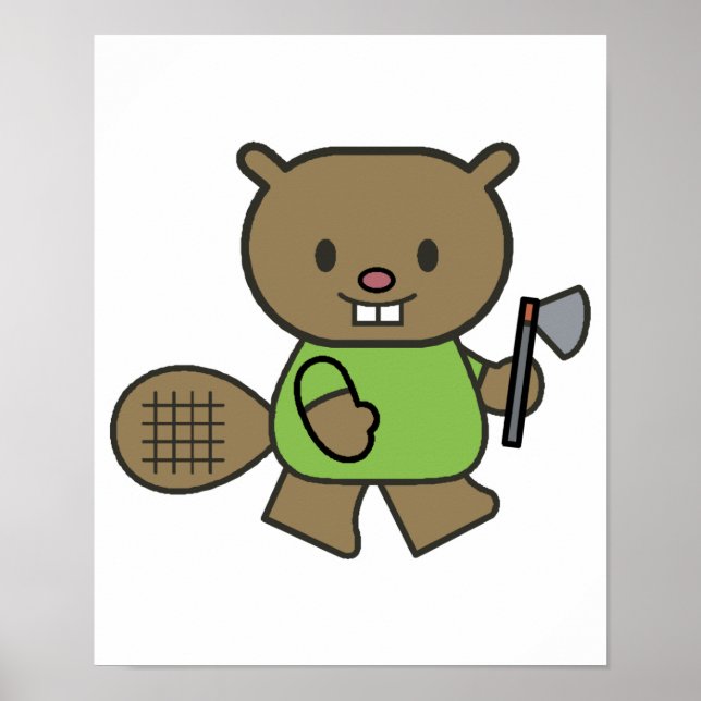 Affiche petit castor mignon avec hache (Devant)