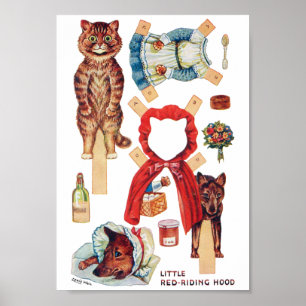 Affiche Petit Chaperon Rouge, Poupée En Papier, Louis Wain