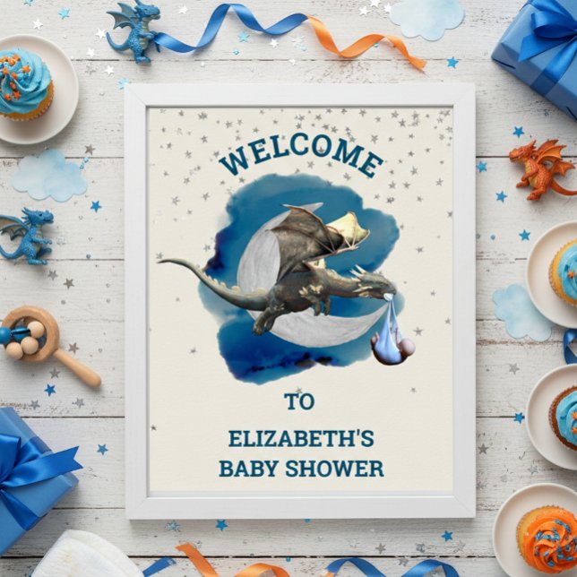 Affiche Petit Chevalier Dragon Étoile d'Argent Baby Shower (Créateur téléchargé)