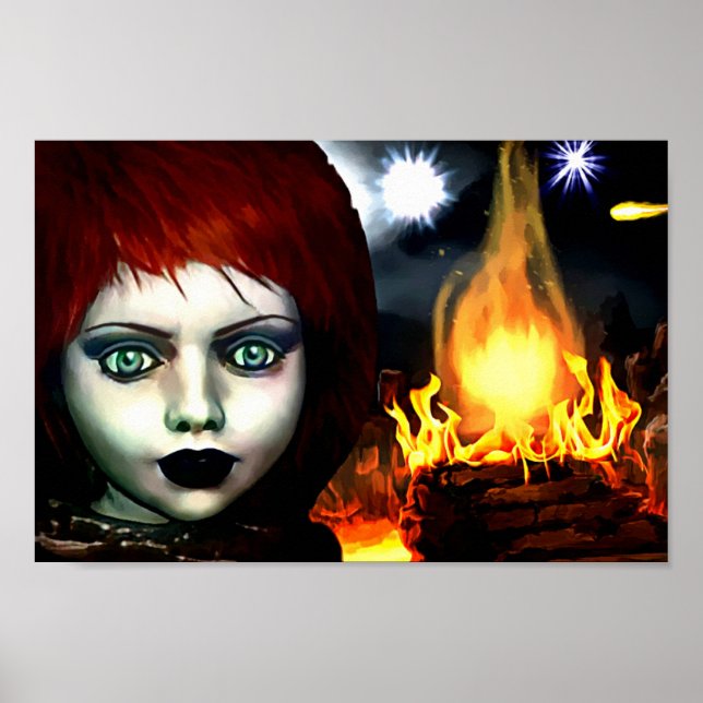 Affiche Petit Cheveux rouge Feu sorcière fille art Imagina (Devant)