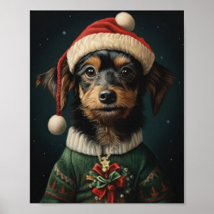 Affiche Petit Chien Art de Noël : adorable Coupe de Fêtes