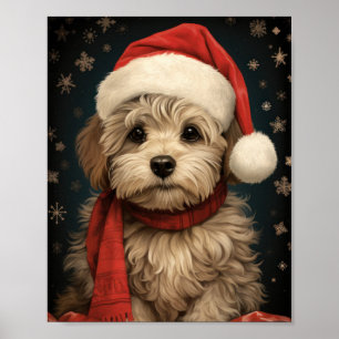Affiche Petit Chien Art de Noël : adorable Coupe de Fêtes