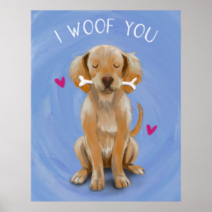 Affiche Petit chien avec os I WOOF YOU Imprimer