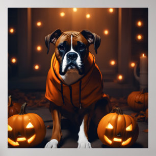 Affiche Petit chien de boîte d'Halloween avec Citrouilles