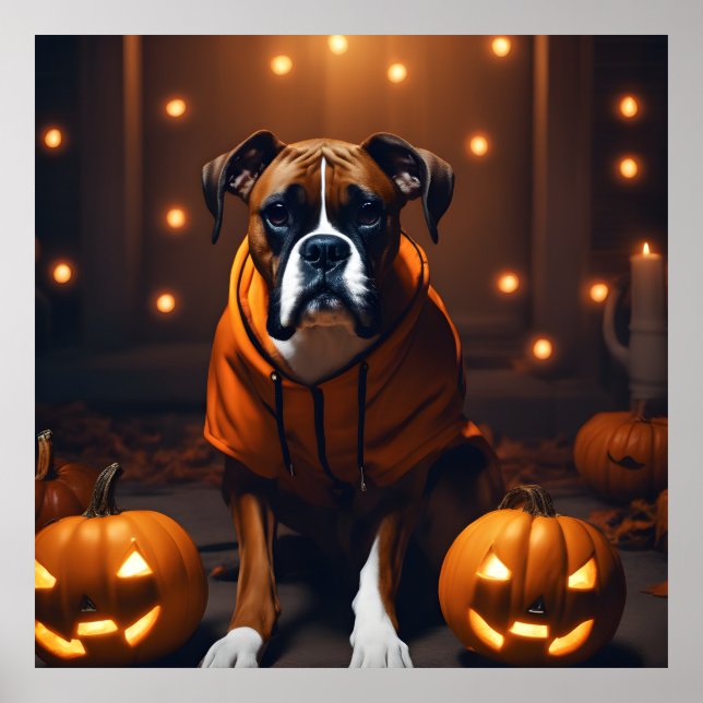 Affiche Petit chien de boîte d'Halloween avec Citrouilles  (Devant)