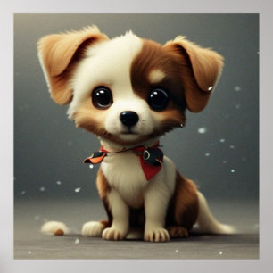 Affiche Petit chiot mignon chien brun et blanc