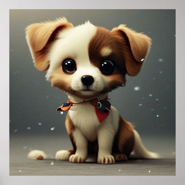 Affiche Petit chiot mignon chien brun et blanc (Devant)